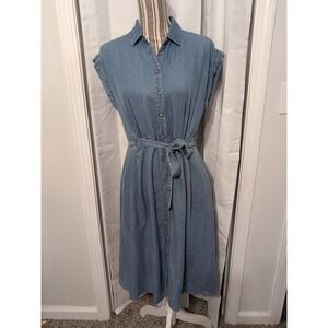 Ann Taylor The LOFT Blue Short Sleeve Button Down Belted Cotton Dress‎ 6 Cottage